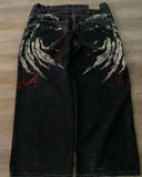 Shopmocho Y2K Fashion Street Jeans Harajuku Hip Hop Retro Loose Red Stripe Printing Baggy Jeans Denim Pants Men Women Gothic Wide Trousers