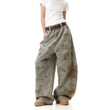 SHOPMOCHO Summer 2025 Graffiti Blue Jeans Women Y2K Vintage High Waisted Jeans Straight Streetwear Loose Large Wide Leg Denim Pants