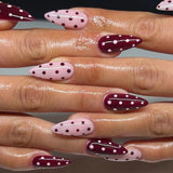 SHOPMOCHO Fashion Dark Brown White Polka Dot Wearable Nail Art Fall Winter Chic Fake Nails Detachable Finished False Nails Press on Nails