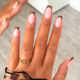Shopmocho 24Pcs Long Coffin Leopard Print False Nails with Glue Sweet Cool Diamond Fake Nail Set Floral French Press on Wearable Nail Tips