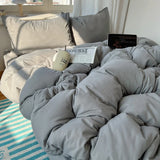SHOPMOCHO Cotton Bedding Set 4pcs with Solid Bed Sheet Duvet Cover Pillowcases Single Couple Bedsheet King Queen Double Twin Size