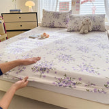 SHOPMOCHO 1pc Floral Fitted Bed Sheet Flower Printed Washed Cotton Bed Sheet with Elastic Single/Queen/King Size Bed Fitted Sheets