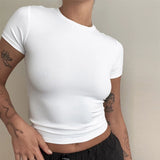 SHOPMOCHO-Woman Clothing Short Sleeve T-shirt Slim Fit Tops Female O-Neck Knitted Sheath Tee Shirt Street Wear Sex Sporty 2025 Y2K New2410