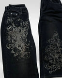 SHOPMOCHO Y2K Gothic Cross Print Loose Jeans Street Hip-hop Retro Men's and Women's Casual Oversized Multifunctional Fashionable Jeans