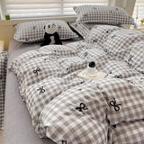 Shopmocho Pink Duvet Cover Set Classic Plaid Twin Queen Size Girls Boys Flat Sheet Pillowcase No Filler Soft Home Decor Bedding Set