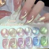 Shopmocho 10ml Green Cat Magnetic Gel Ultra Shine Holographic Glitter Semi Permanant Soak Off UV LED Gel Varnish For Manicure