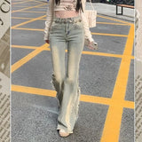 SHOPMOCHO Women Vintage Blue Jeans High Waist American Retro 90s Raw Material Edge Design Y2k Denim Pants Streetwear Wide Leg Jeans