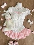 Shopmocho Japanese Kawaii Lolita Elegant 2 Piece Sets Women Pink Y2k Bow Design Mini Skirt Suit Female Princess Sweet Chic Outfits Summer