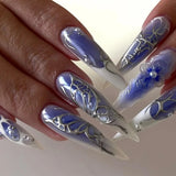 SHOPMOCHO Red Y2K Wearable Nail Art Chic Silver Butterfly Love Metal Bead Almond False Nails Detachable Finished Fake Nails Press on Nails