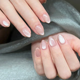 SHOPMOCHO 24Pcs Mid-length Almond Ballet False Nails Simple Cat Eye Design Press on Fake Nail Wearable Full Cover Nail Tips Manicure Tools