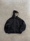 SHOPMOCHO Korean Yellow Plaid Double-Sided Zipper Black Sweatshirt Hoodie Men And Women American Retro Fashion Casual Loose Jacket
