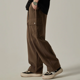 Shopmocho Men's Sweatpants 2025 Spring Autumn Vintage Japanese Wide Leg Straight Loose Button Big Pockets Cargo Pants Drawstring Trousers