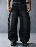 Shopmocho Y2K Men Black Trend Dressing Up Korean Style Simple Baggy Angel Printed Jeans 2025 Fashion Necessary Solid Retro Straight Pants