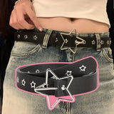 Shopmocho Y2K Punk Star Eyelet Black Rivet Belt Goth Pu Leather Belts For Women Jeans Pants Boys And Girls Students Belt