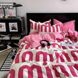 Shopmocho INS Nordic Pink Letter Bedding Set Four Pieces Quilt Cover Girls Women Autumn Winter Single Twin Full Queen Size Duvet Cover Set