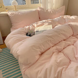 SHOPMOCHO Cotton Bedding Set 4pcs with Solid Bed Sheet Duvet Cover Pillowcases Single Couple Bedsheet King Queen Double Twin Size