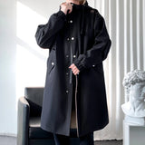 SHOPMOCHO Trench Men Fashion Turn Down Collar Hooded Trenchcoat Autumn Single-breasted Loose Windbreaker Casual Overcoat Fake Two Piece