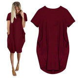 Shopmocho Plus Size Women Short Sleeve O-Neck Loose Casual Dresses