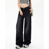 SHOPMOCHO Lady Retro Black Gray High Waist Jeans Pants Women Fashion Straight Leg Denim Trousers Girls Loose Fit Thin Casual Pants