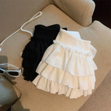 SHOPMOCHO Sweet Puffy Cake Women Skirts Korean Fashion Ruched Ruffle Mini Skirt Campus Harajuku Casual Versatile Elastic Waist Solid Skirt