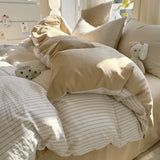 SHOPMOCHO Pure Cotton Home Textile Striped Bedding Set Simple Soft Duvet Cover Sheet Pillowcase Ins Style Bed Linens Queen King Size 2025