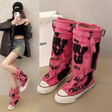SHOPMOCHO Women Canvas Sneakers Flats Designer Mid Calf Snow Boots Fashion Shoes Woman 2025 Trend New Winter Punk Chelsea Boots Lady Shoes