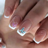 Shopmocho 24Pcs Long Coffin Leopard Print False Nails with Glue Sweet Cool Diamond Fake Nail Set Floral French Press on Wearable Nail Tips