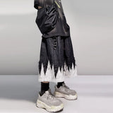 SHOPMOCHO ARENS Patchwork Denim Shorts Mens Streetwear Hip Hop Knee Length Pants Harajuku Vintage Baggy Casual Wide-leg Jeans Short Male
