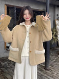 Shopmocho Retro Korean Style Women's Cotton Jacket Lamb Fur Unique Beautiful Short Size Autumn New Milk Series Cotton Coat
