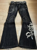 SHOPMOCHO American Retro Flared Jeans Harajuku Wide Leg  Y2k Gothic Vintage Embroidery Women's Denim Pants Baggy Hip Hop Streetwear