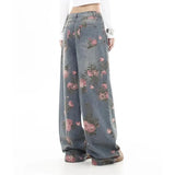 SHOPMOCHO Women's Blue Flower Baggy Jeans Y2K Japanese Harajuku High Street Aesthetic High Waist Wide Leg Retro Jeans Pants Clothing 2025