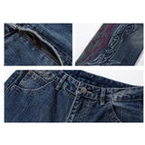 SHOPMOCHO Women's Loose Straight Leg Jeans Elastic High-End Feel  European Fashion Embroidered Flower Trendy Versatile Wide Leg Jeans