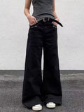 SHOPMOCHO American Retro buckle Design Spring And Autumn Washed Micro-Flare Jeans Men And Women High-Waisted Hip-Hop Loose Wide Leg Jeans