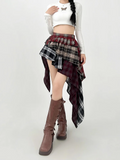 SHOPMOCHO Women's A-line Plaid Skirt Vintage Fashion Aesthetic Y2k Asymmetrical Mini Skirt Harajuku Korean Skirt 2000s Clothes Summer