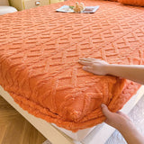 Shopmocho 1pc Winter Warm Bed Sheet with Elastic Band Single/Queen/King Mattress Cover Thick Coral Fleece Fluffy Fitted Bed Sheets for Bed