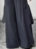 SHOPMOCHO Graphite Gray Women's Oversized Woven Casual Pants Comfortable Loose Fit High Waist Straight Leg Trousers Graphite Gray