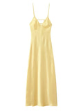 SHOPMOCHO-Yellow Elegant Stain Women's Sling Dress Sexy Backless Sleeveless V Neck High Waist Evening Gown Summer Chic Lady Partywear 2025