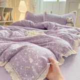 Shopmocho 2025 new hollow lace wrinkled cotton four-piece set household student dormitory three-piece set bed sheet quilt cover