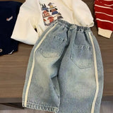 Shopmocho 2025 New Spring Boys Children's Denim Overalls Autumn Loose Casual Pants Girls Wide Leg Jeans  Kids Straight Denim Trousers