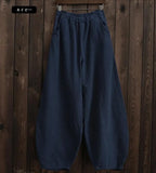 Shopmocho Cotton Linen Bloomers Wide Leg Pants Women Vintage Full Length Fashion Elegent Pants Solid Elasitic Waist Spring Autumn 5XL