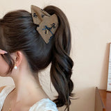 Shopmocho Korean Fabric Plaid Triangular Hair Claw Clips for Women Bow Imitation Pearl Button Acrylic Shark Clip High-end Hair Accessories
