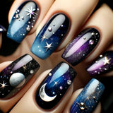 Shopmocho 24PCS/1BOX  Dark Wind Gradient Long White Bow Nail Patch Fake Nails