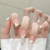 SHOPMOCHO 24Pcs Cat’s Eye Leopard Print Press on Fake Nails Mid-length Ballet False Nails with Rhinestone Detachable Full Cover Nail Tip