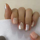 Shopmocho 24pcs Detachable Short Press on Nails Y2k rhinestone False Nails with Glue Ballet Sweet Cool Girls Artificial False Nails Tips