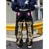 SHOPMOCHO Men's letter star print y2k jeans American style hip hop high waist loose layered straight zipper fashion pants trend hot sale