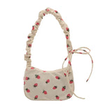 Shopmocho Women Small Underarm Bag Corduroy Handbag Cute Strawberry Print Little Tote Half Moon Design Eco Cloth Purse Mini Shoulder Bags