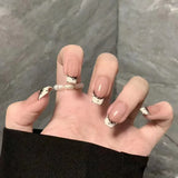 SHOPMOCHO 24Pcs Cat’s Eye Leopard Print Press on Fake Nails Mid-length Ballet False Nails with Rhinestone Detachable Full Cover Nail Tip