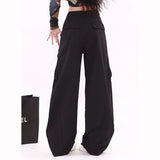 SHOPMOCHO High Street Female Straight Leg Trousers Girls Chic Retro High Waist Slacks Lady Fashion Comfortable Baggy Cargo Pants