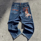 Shopmocho Y2K men jeans Letter Harajuku print pattern Vintage High Waist Wide Leg Jeans American style Goth Men Women Hip Hop Streetwear