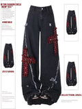 SHOPMOCHO New Retro Blue Gothic Fashion Washed Old Casual Jeans Men Y2K Streetwear Vintage Popular High Waist Baggy Wide-leg Pants